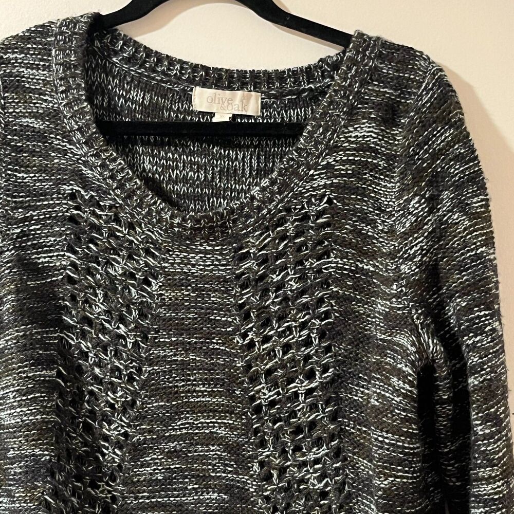 Olive & Oak Soft Cable Knit Sweater Sz XL Pullover Charcoal Gray & Baby Blue Top